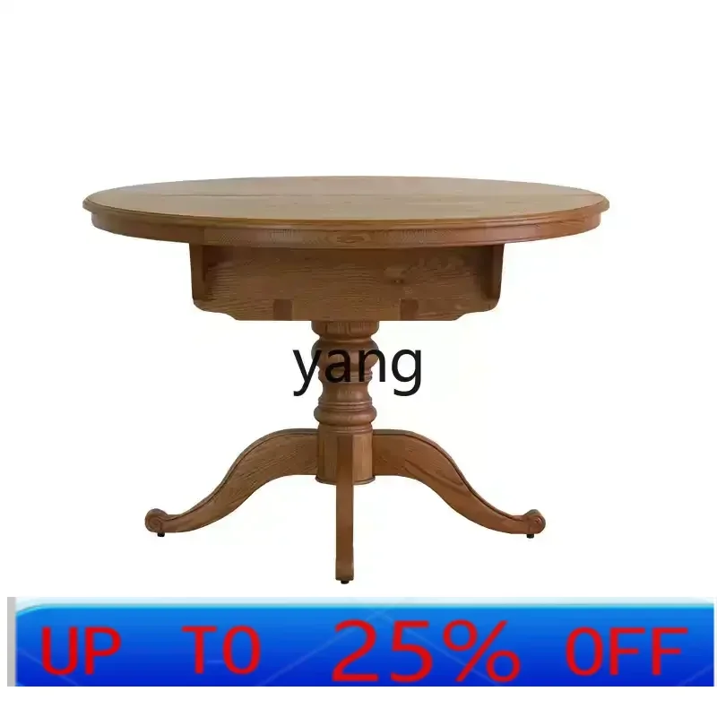 LMM mesa de comedor retráctil de madera maciza para el hogar retro roble retráctil