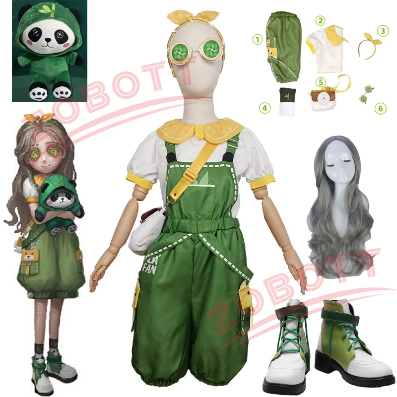 Identidade do jogo V Cosplay Anime Menina Panda Amigo Pouco Cosplay Peruca Traje Sapatos Boneca Macacão Verde Uniforme Acessórios