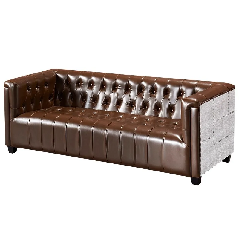 

Металлический алюминиевый кожаный диван в средневековом стиле, диван-бар в индустриальном стиле, алюминиевая кожаная клубная мебель для сигарного бара, американское ретро-масло
