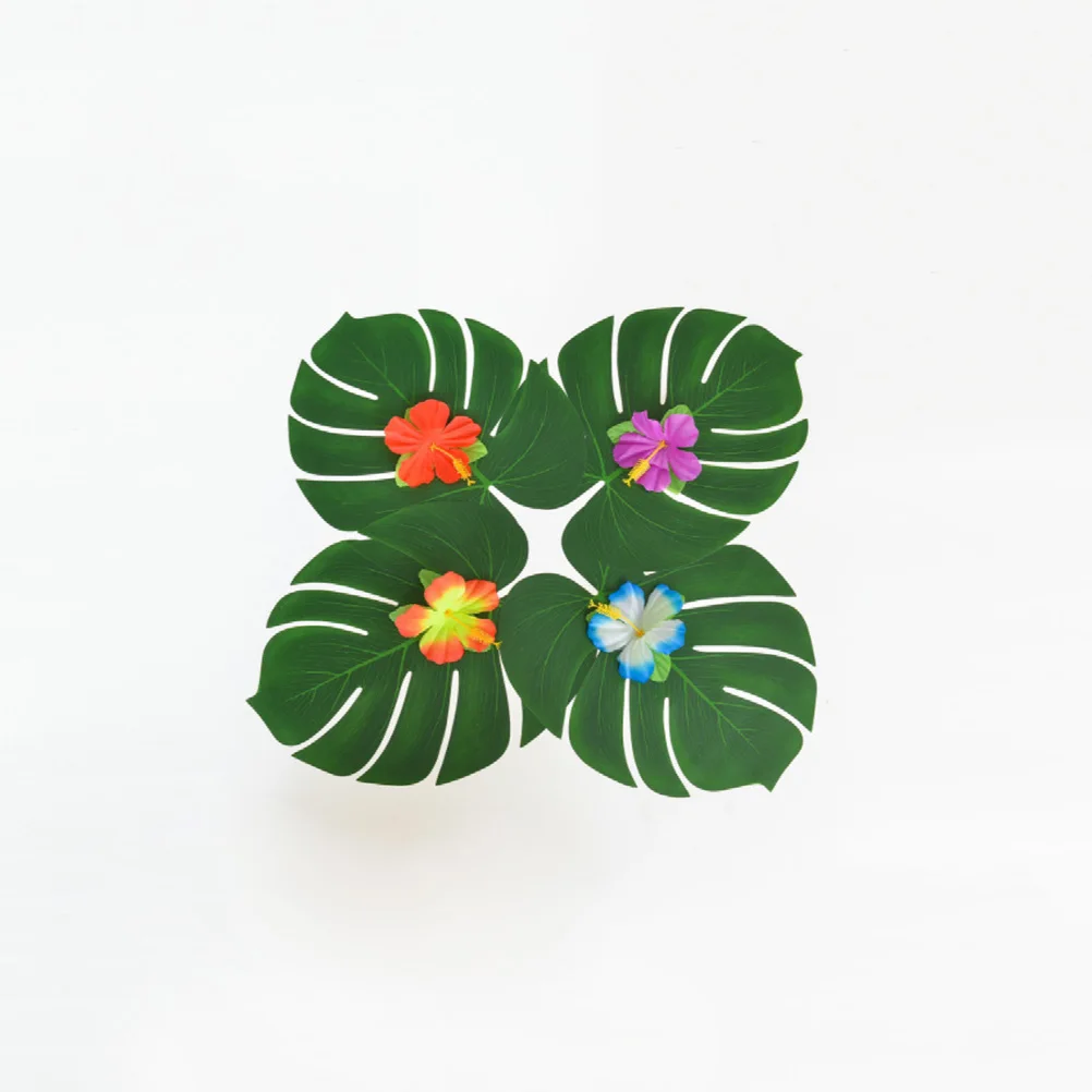 

38pcs Artificial Decorations 13Inch Monstera Leaves 11Cm Hibiscus Petals 35Cm Honeycomb Tropical Party Supplies