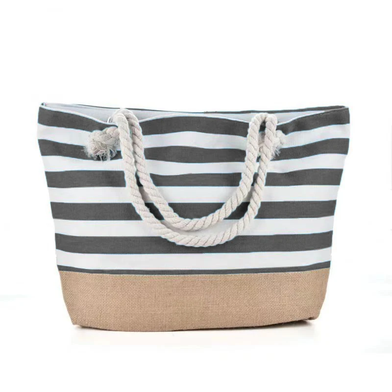 AFKOMST Beach Bag for Woman Canvas Fashion Handbag Striped Large Capacity Shopping Travel Bags