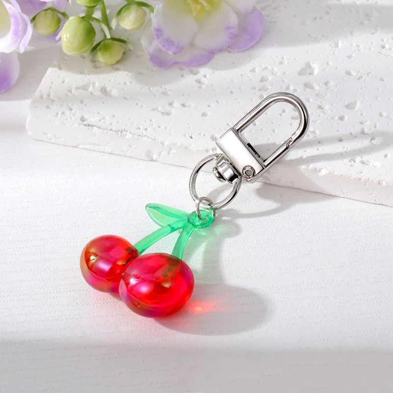 1PC Strawberry Cherry Fruit Keychain Keyring For Women Simulated Bling Color Persimmon Bag Car Key Holder Airpods Box Jewelry