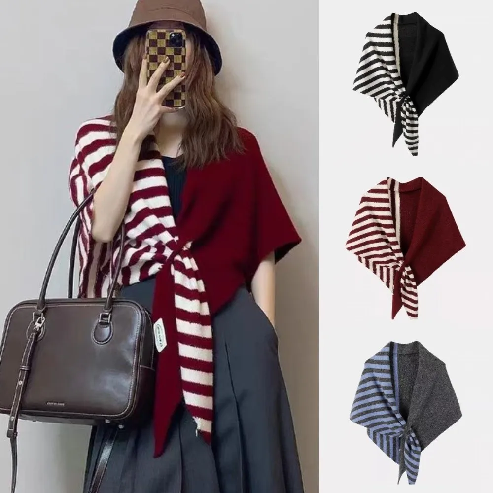 

Новый вязаный британский треугольный шарф, теплый полосатый узор, треугольный шарф, мягкая многофункциональная шаль, женский шарф и накидка