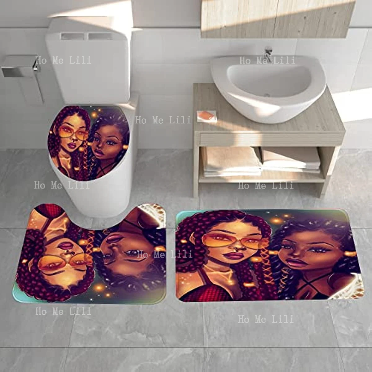 African American Women Bathroom Black Girl Magic Shower Curtains With Toilet Pad Bath Mat