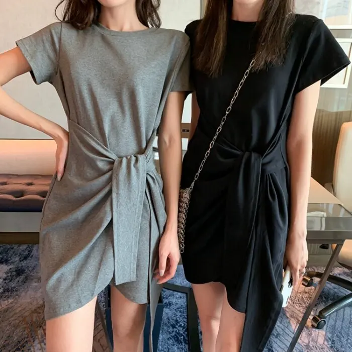 Ele Summer Dr T-shirt femme Dr taille amincissante Design ort Sve jupe moulante ronde Ne une pièce couleur Pure