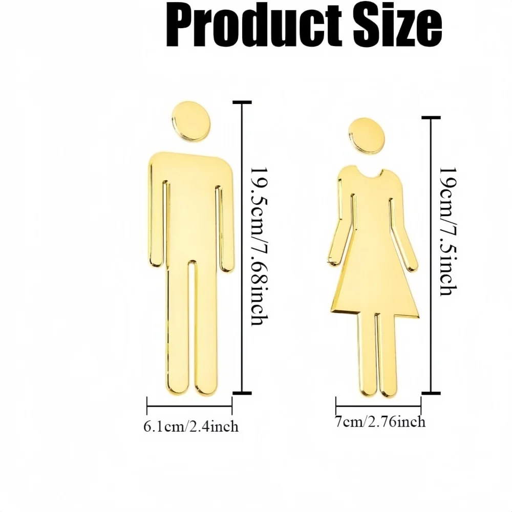 2PCS/set Acrylic Women Men Bathroom Signs Bathroom Door Signage Decor Self-Adhesive Restroom Identification Signs