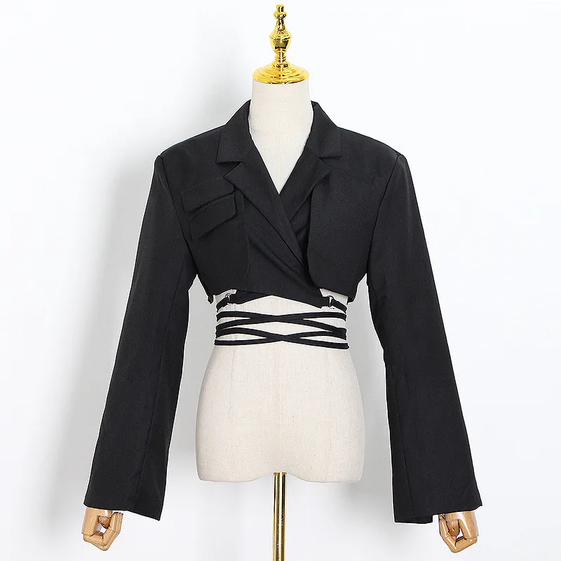 

Европейско-американский пригородный костюм, летний новый темпераментный костюм на шнуровке с асимметричной талией и длинными рукавами, luxe femme traf loja официальный