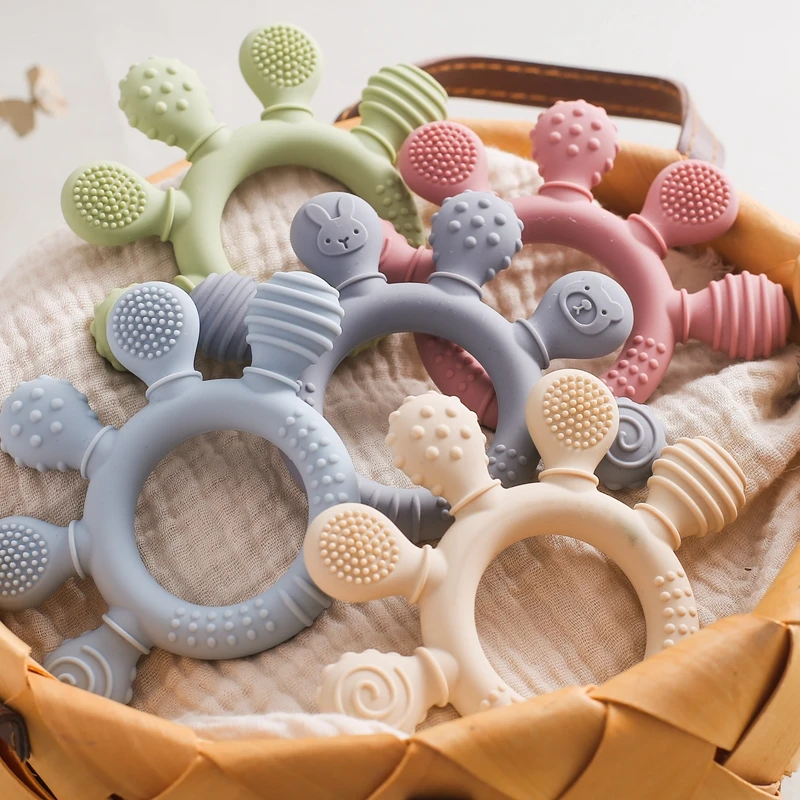 Silicone Teether BPA Free Hand Shape Teething Toy  Baby Touch Sensory Teether Wooden Teether Ring Sensory Toy Gift For Newbaby