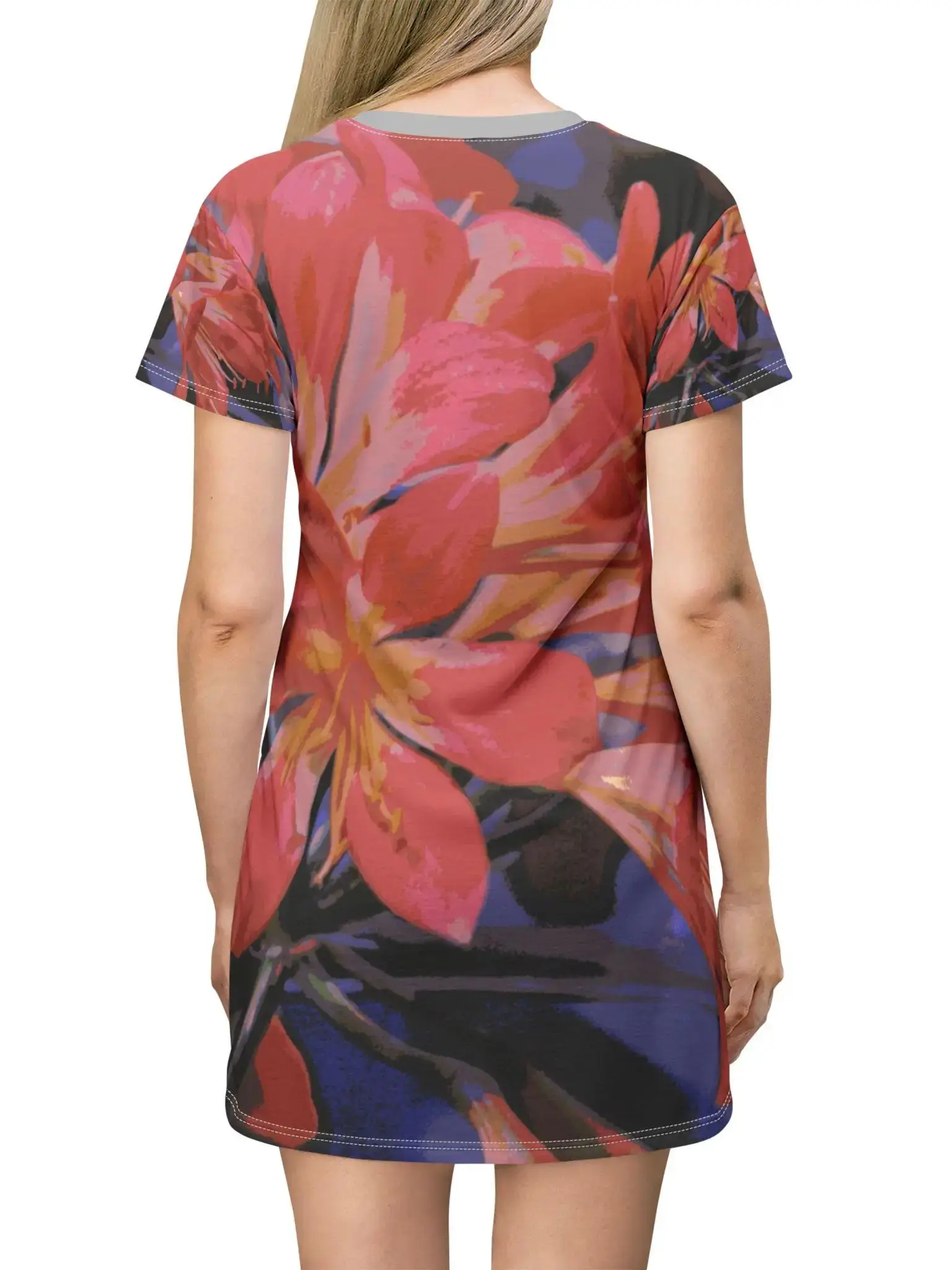 Floral Art T-shirt Dress Casual Summer Wear Short-Sleeved Floral Print Dress With A Y2k Ladies Clothes Oversized Woman Clothing