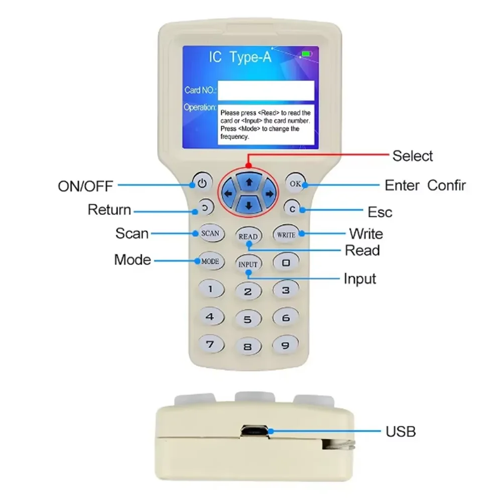 

RFID Copier Writer Duplicator 125KHz USB Programmer NFC Smart 10-Frequency Key Fob Card Reader UID Decoder Compatible with T5577