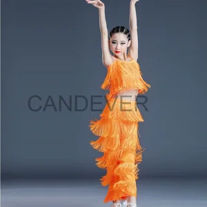 Latin Tanzkleider zum Verkauf Ball Salon Rand Burel Kleid und Hosen Siejoulas Fringe Salsa Samba Samba Kinder Mädchen Mädchen 8 Hauptverkaufskind Samba -Kleidung - №5