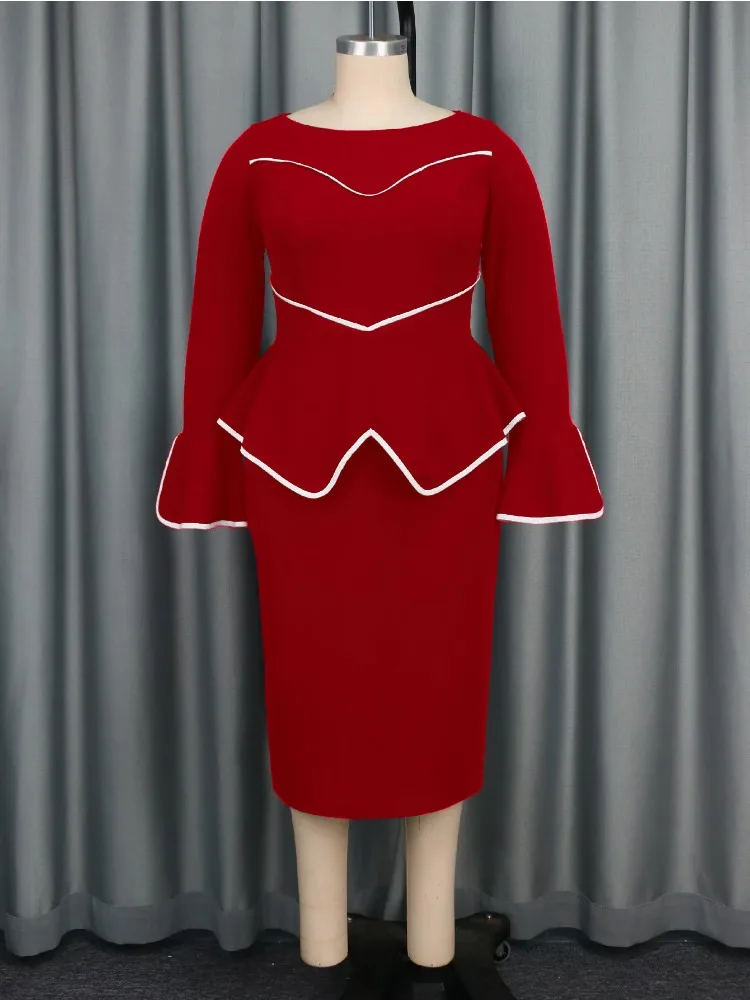 

Elegant Dashiki African Midi Dress for Women Long Sleeve Solid Color Autumn Party Evening Outfit L-4XL Size Available