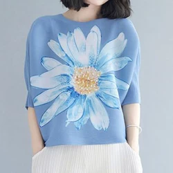 Wrinkled Spring/Summer Short Sleeve T Blood Women's 2023 New Loose Large Top Short Printed Shirt