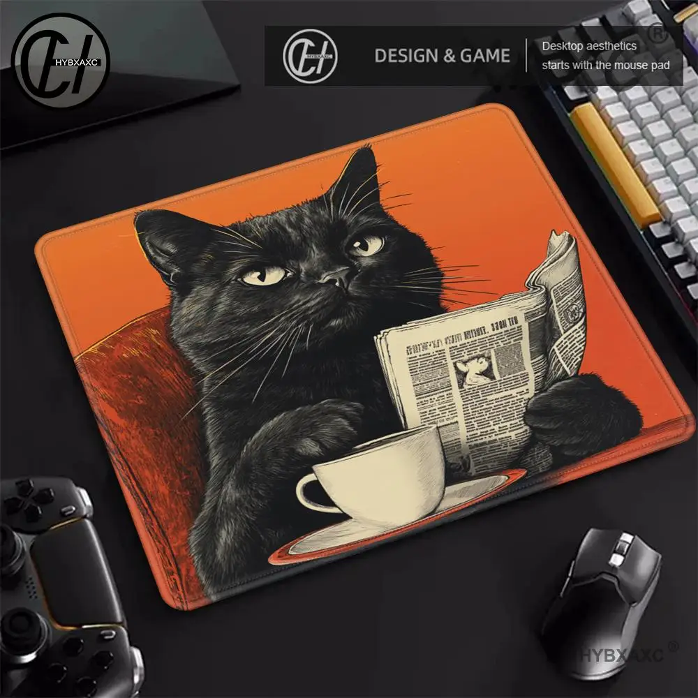 HYBXAXC Cat Reading Newspaper Mouse Pad Small Laptop Computer Office Table Mats Square Esports MousePad Non-Slip Rubber Desk Mat