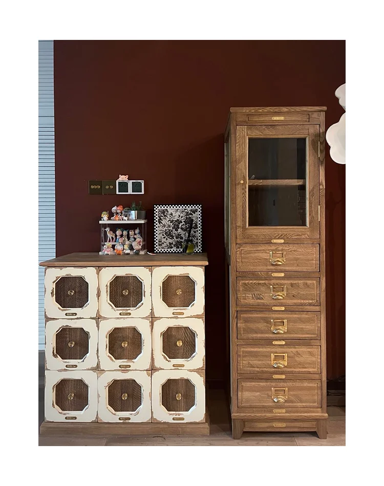 Solid wood multi-drawer storage cabinet, medieval style, classified display cabinet, entrance cabinet lined wardrobe