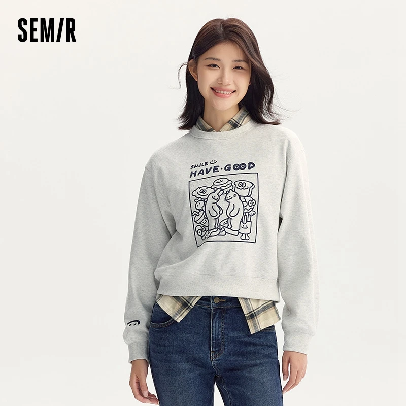 

Semir Sweatshirt Women Design Sense Print Autumn 2024 New Loose Unique Sweatshirt