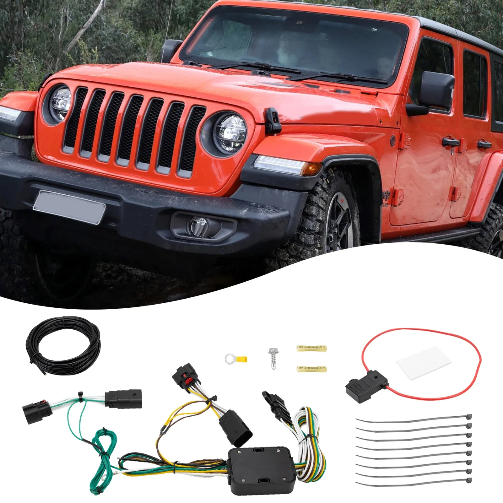 

56407 авторский 4-контактный жгут проводов для прицепа 2018-2024 Jeep Wrangler JL/JLU, 2020-2024 Jeep Gladiator JT