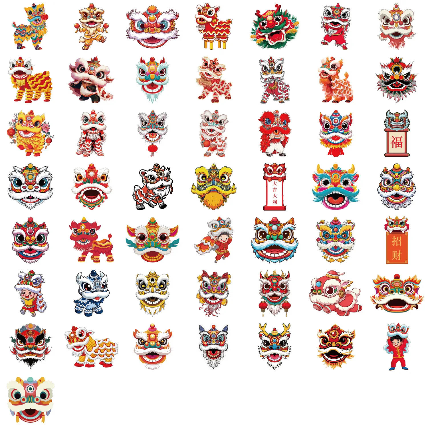 10/30/50pcs 새해 사자 춤 귀여운 낙서 스티커 가방 스케이트 보드 노트북 수하물 전화 자동차 스타일링 데칼 Pegatina