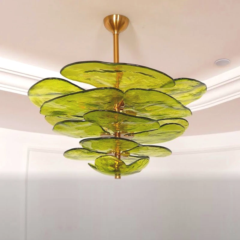 Murano Lotus Leaf LED Ceiling Chandelier Design Creative Pendant Light Home Decor Hanging Lamp Bedroom Dinning Lighting Fixtures