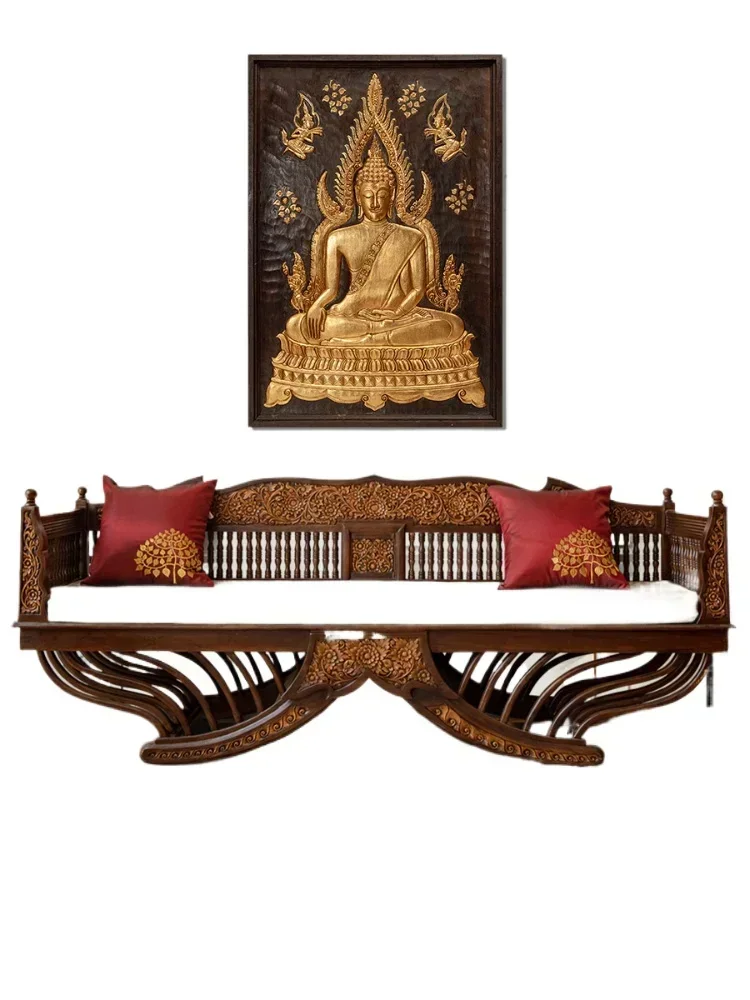 

Southeast Asian Style Furniture Chinese Classical Solid Wood Arhat Bed Thai Antique Teak Carving