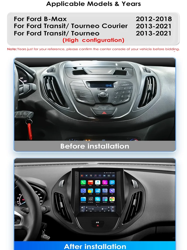 Hizpo 9,7 "Für Tesla Stil Radio für Ford Transit Tourneo Courier B-Max 2012-2021 GPS Auto multimedia 2din Android Auto CarPlay