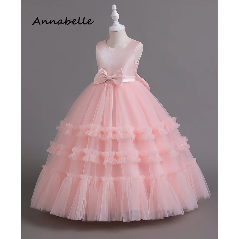 

Annabelle Flower Girl Long Dress Puffy Lace Flower Baby Wedding Cute Bow Dress Priness Girl Bow Birthday Party Dress 2024New