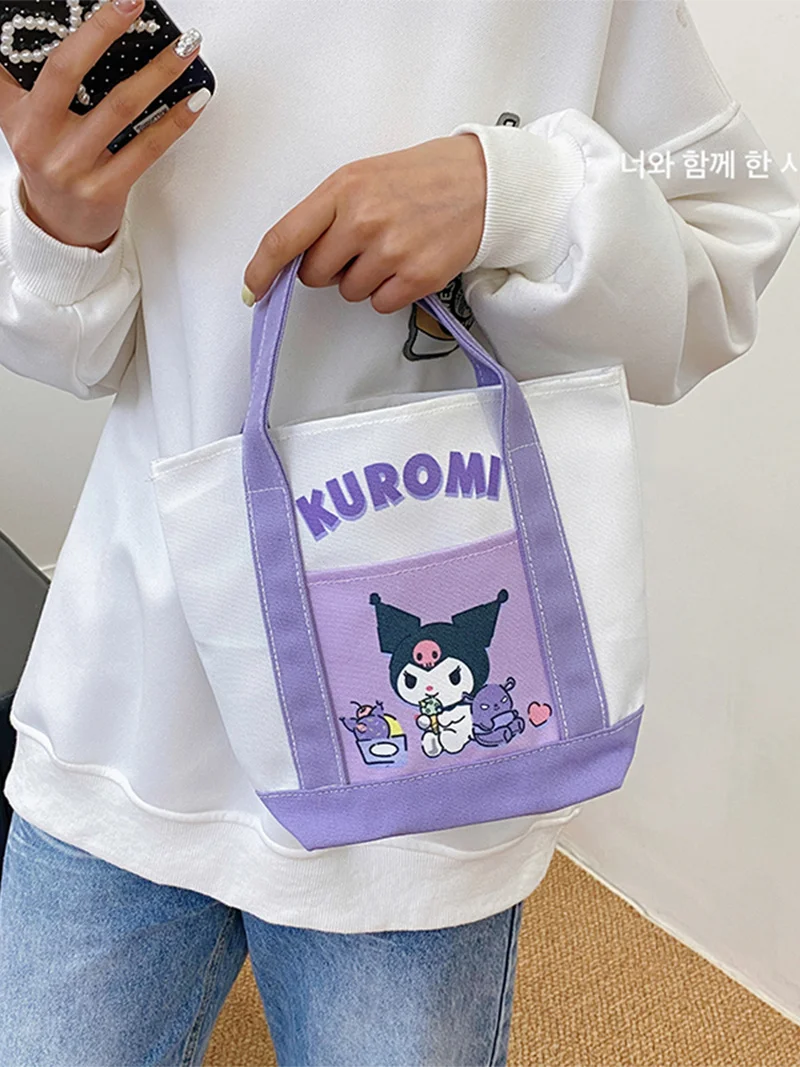 Sanrio New Summer Handbag Kuromi Jade Guigou Canvas Handbag Large Capacity Carrying Book Bag Single Shoulder Bag