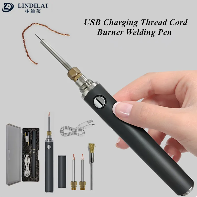 

USB Dual-Heating Thread Cord Burner One-Touch Melt & 2pcs Tips Cordless Thread Zapper for String Leather Craft Sewing Tool