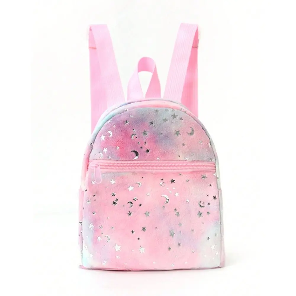 Bonita mochila con estampado de luna y estrella para niños, bolsa escolar pequeña de felpa suave de gran capacidad, minimochila de regalo para estudiantes