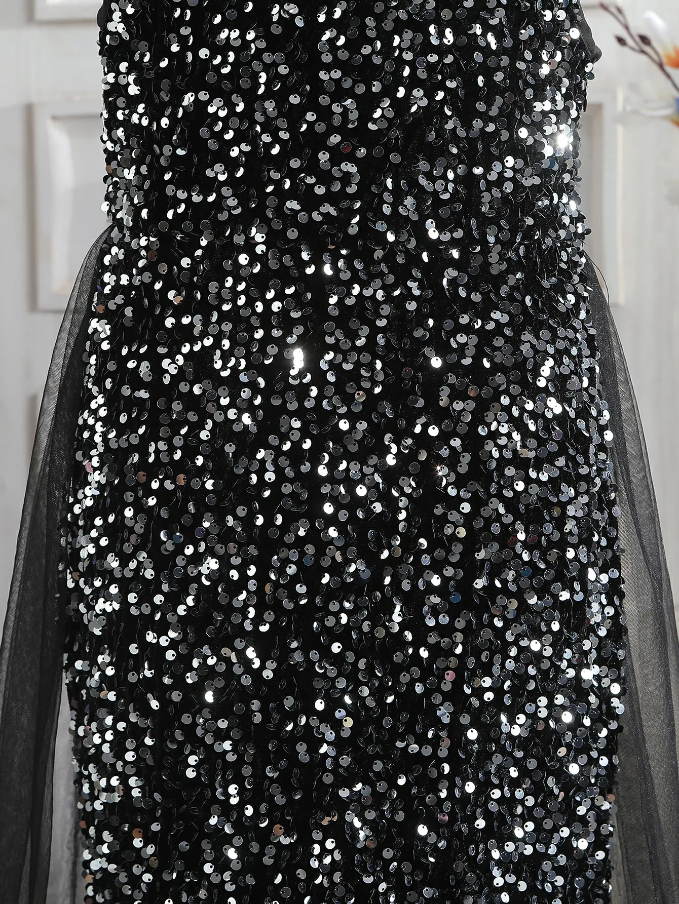 Tween Girl Sequin Decor Contrast Mesh Mermaid Hem Floor Length Sequins Formal Dress