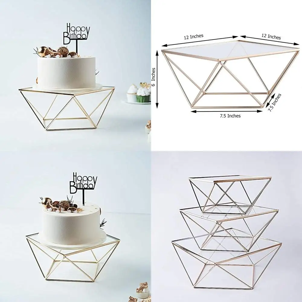 

12-дюймовая золотая прозрачная металлическая стеклянная подставка для торта с геометрическим рисунком для украшения свадебного и вечеринки стола