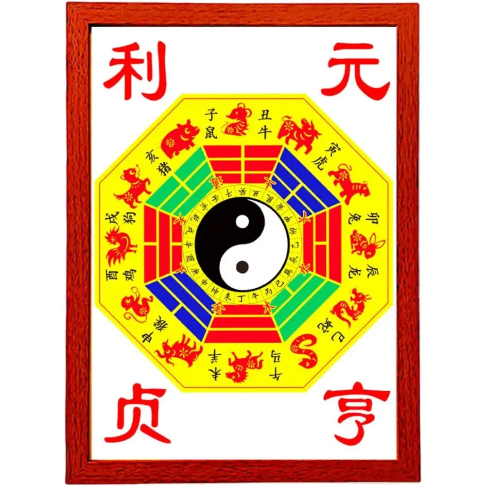 

Feng Shui 1992 Eng Shui Amulet with Chinese Zodiac and Bagua Frame, I Ching Qian Hexagram Calligraphy, Five Elements Decor, Tass
