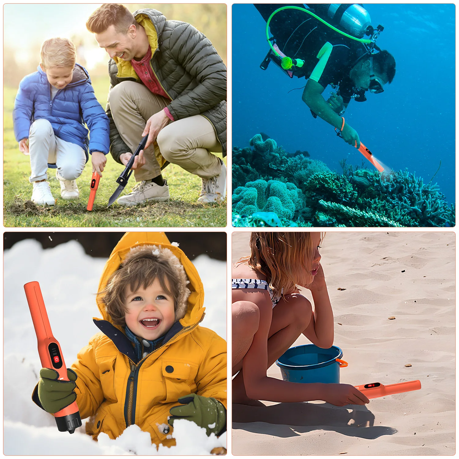 Металлоискатель Laselion, портативный металлоискатель для приключений на открытом воздухе, пинпоинтер, водонепроницаемый 360° °   Стержень металлоискателя бокового сканирования