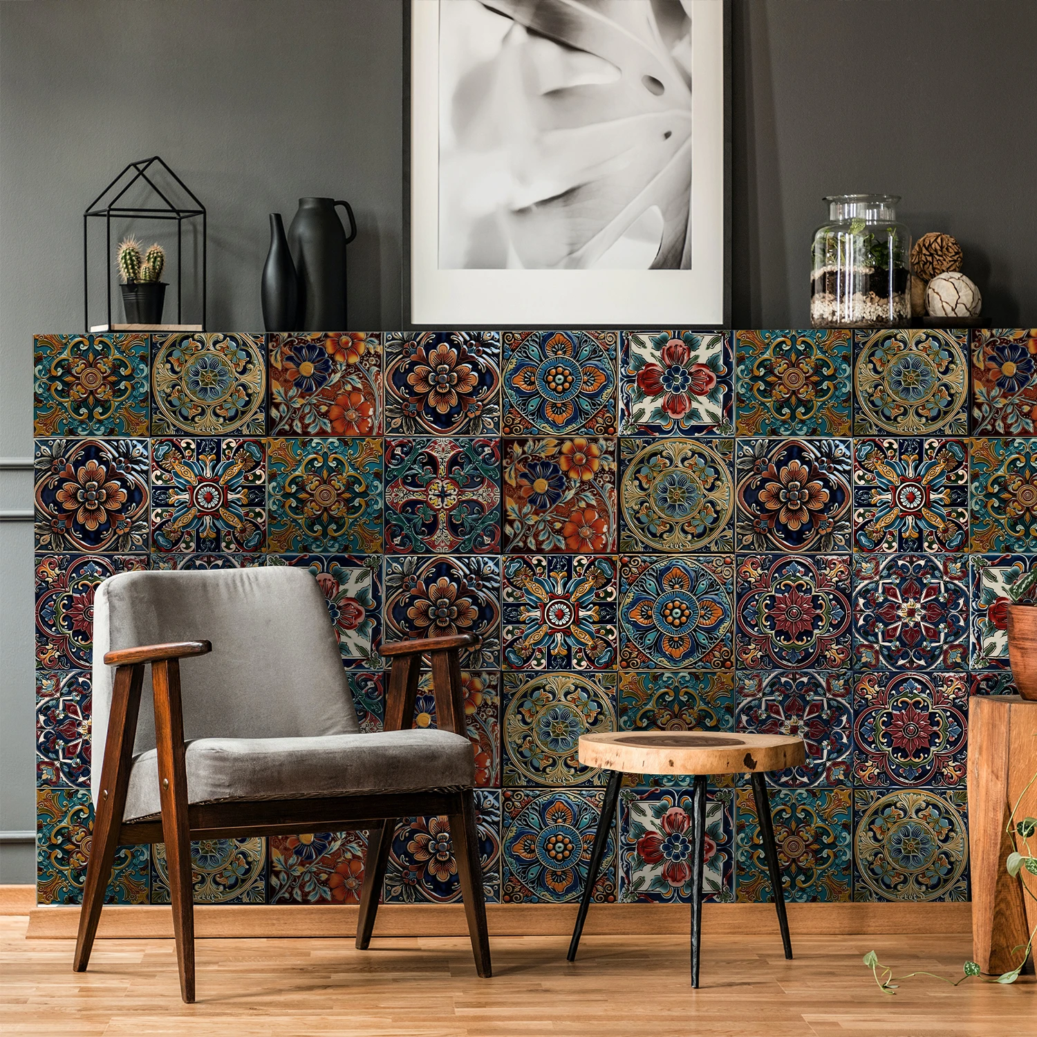 10PCS of Moroccan Relief Style PVC Waterproof Self-Adhesive Wall Stickers Peel and Stick Kitchen and Living Room Tile Stickers view 4