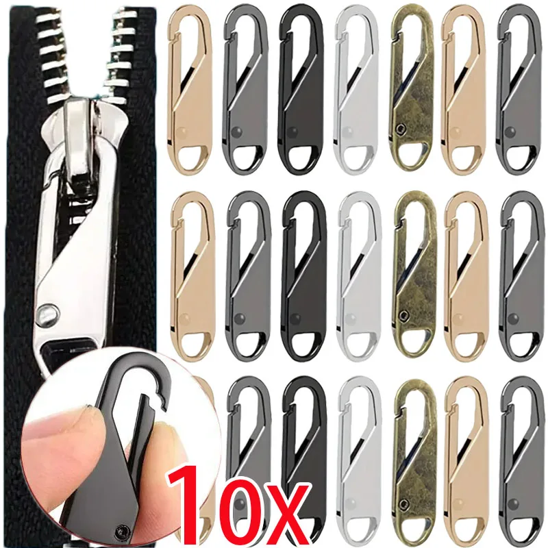 1-10pcs Universal Replacement Zipper Slider Metal Removal Zipper Puller Luggage Bag Zip Head DIY Craft Sewing Tool Repair Kit