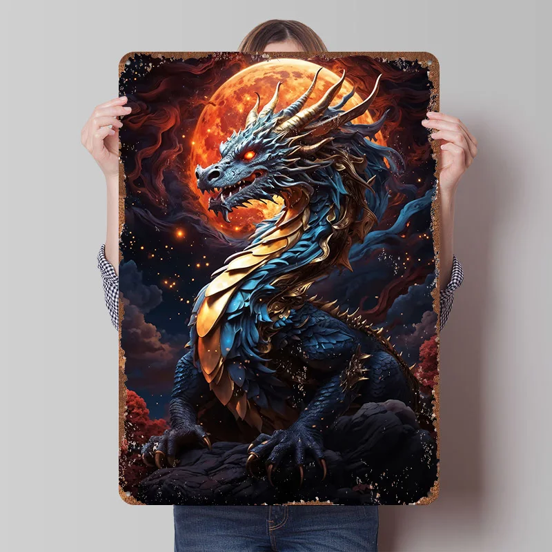 Cosmic Dragon Printed Poster Customized Retro Wall Art Vintage Metal Tin Signs for Home Room Accessories Office Decoration House