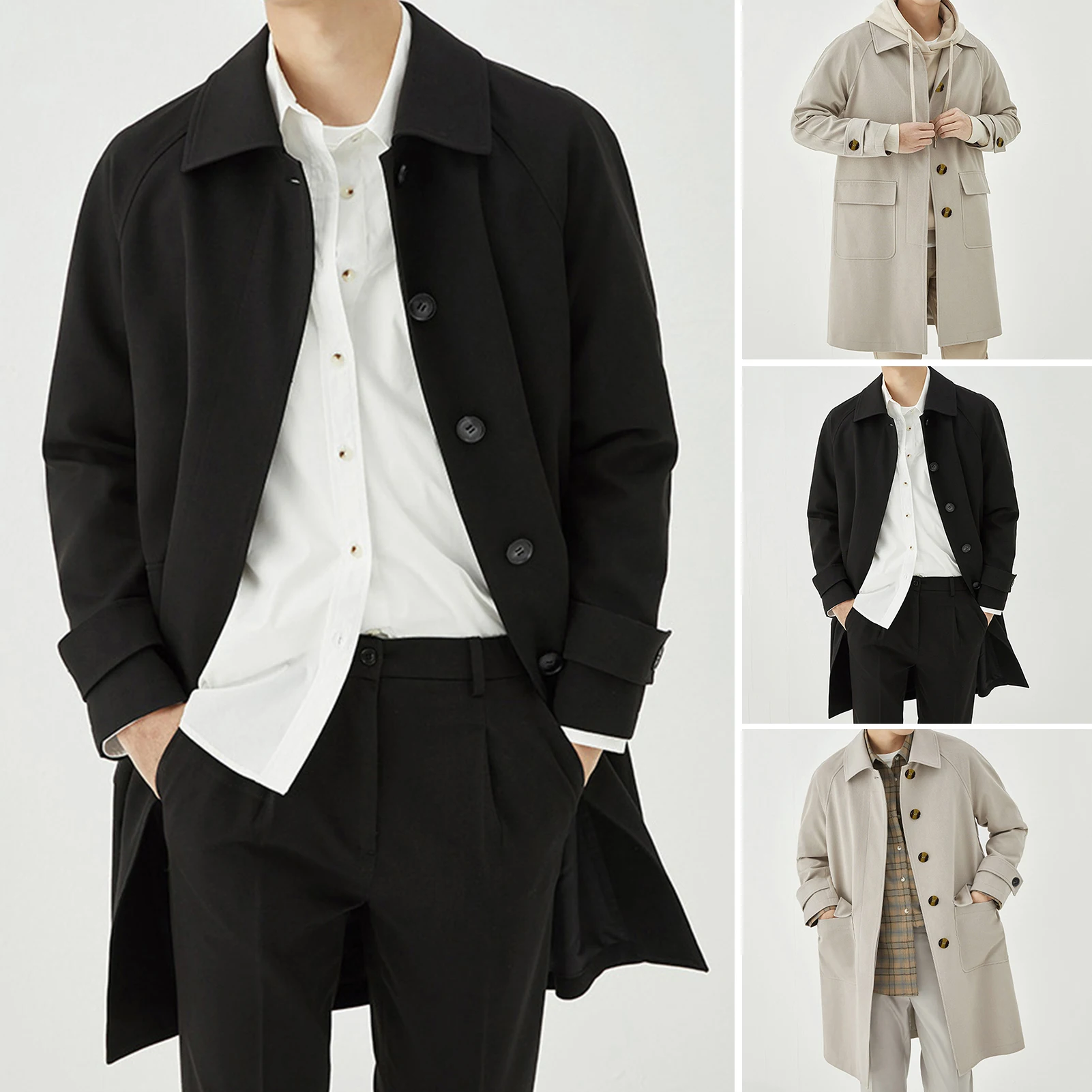 Giubbotti da uomo 2024 Primavera monopetto medio-lungo Trench maschile tinta unita cappotto kaki giacca a vento di grandi dimensioni