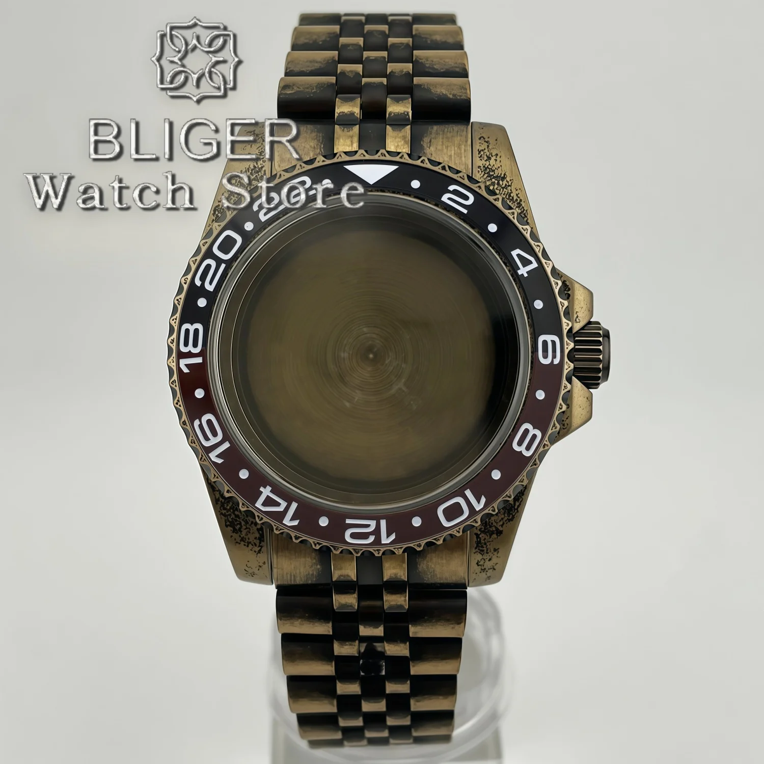 BLIGER 40mm Bronze Diving Watch Case With Bracelet Sapphire Glass Fits NH34 NH35 36 2824 PT5000 Movement For SUB GMT Watch Parts