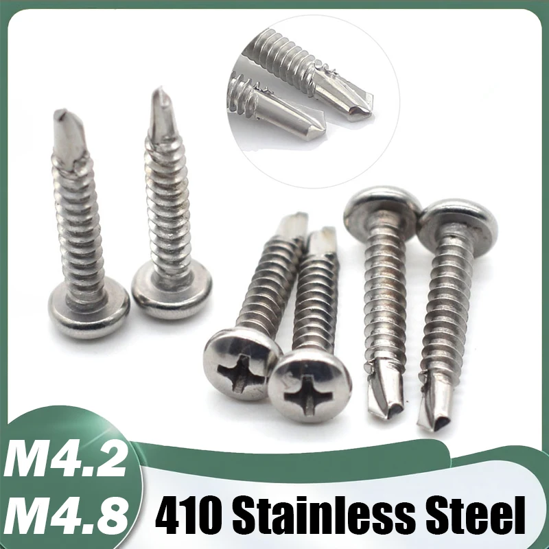 #8/M4.2 #10/M4.8 Sheet Metal Screws 410 Stainless Steel Pan Head Fast Self Tapping Screws Tap Pan Head Stainless Steel All Sizes