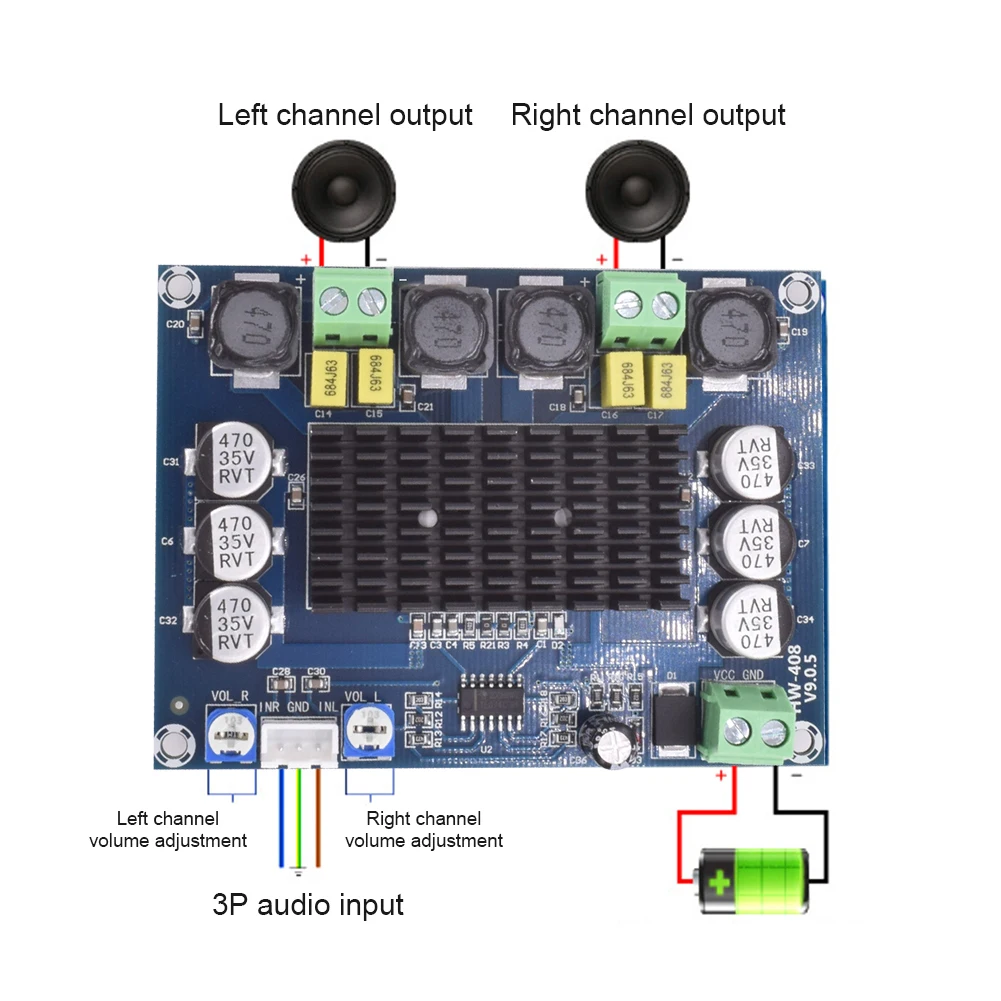 TPA3116D2 2*120W Dual Channel Digital Stereo Audio Power Amplifier Board DC12-26V High Power CS8673 DIY Amplificador Sound Board