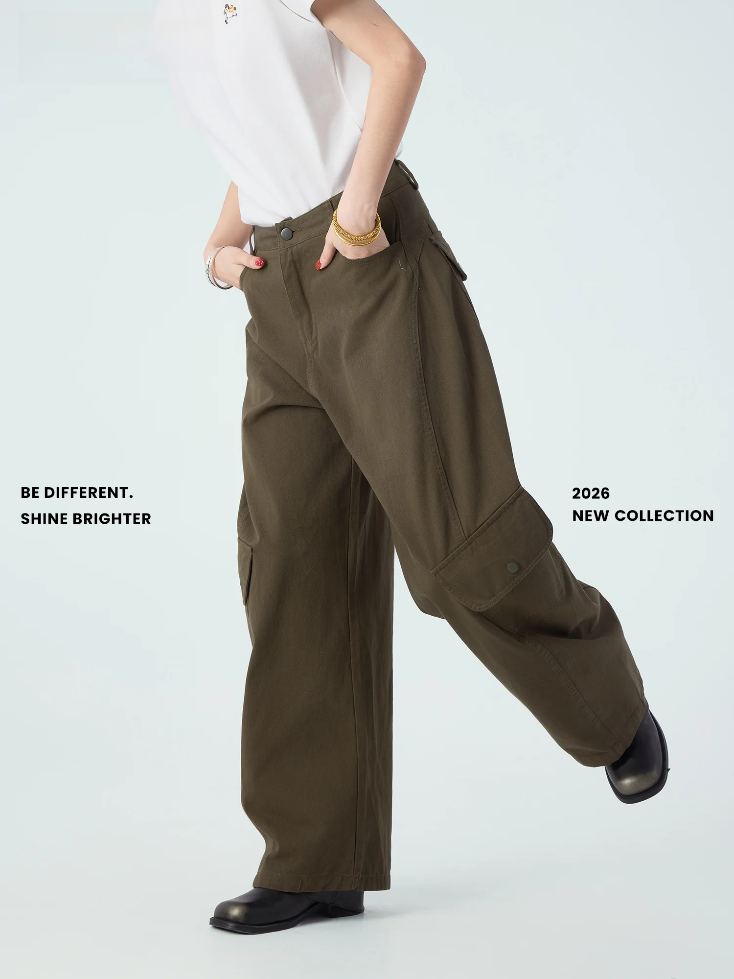 

Новые весенние свободные рабочие брюки в стиле милитари с 3D-карманами, повседневные брюки DiDi MAX, женские, хлопковые, с завышенной талией