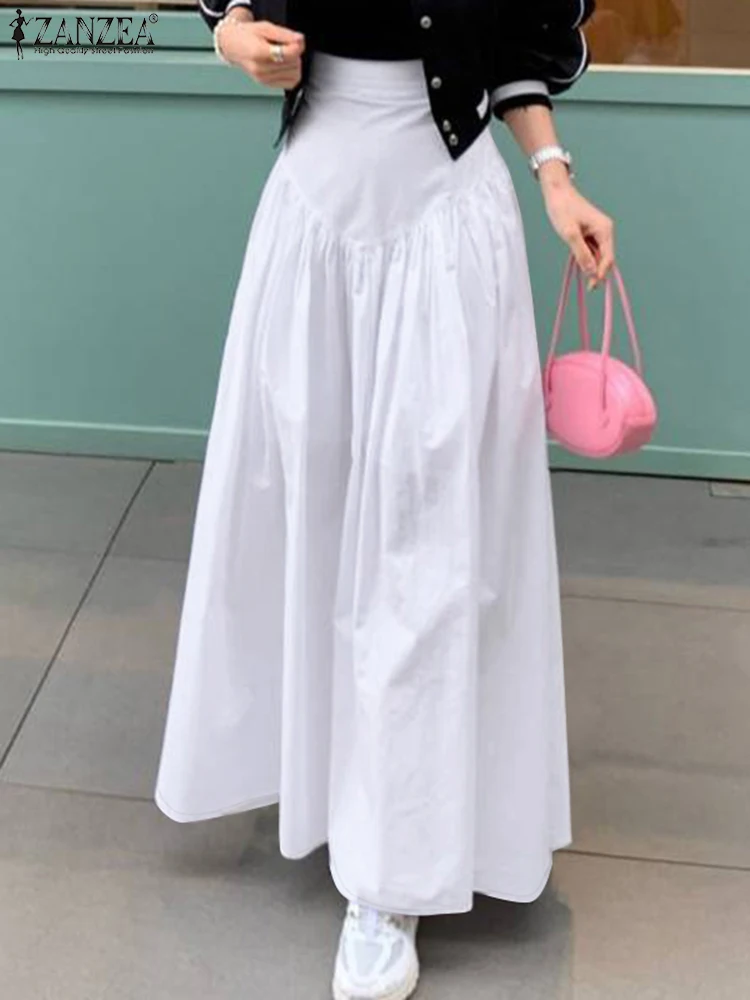 ZANZEA Stylish Women Long Skirts Spring Solid Party Work Skirt High Elastic Waist Baggy Jupes Casual A-line Holiday Faldas Saia