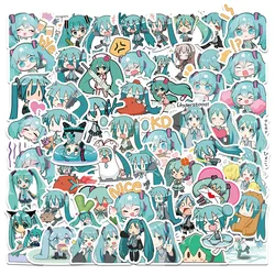 Hatsune Miku Waterproof Stickers Pack, Caixa do telefone, Embalagem Kawaii, Pele do portátil, Telefone, Guitarra, Skate, Conta Mão, Bonito, 65Pcs