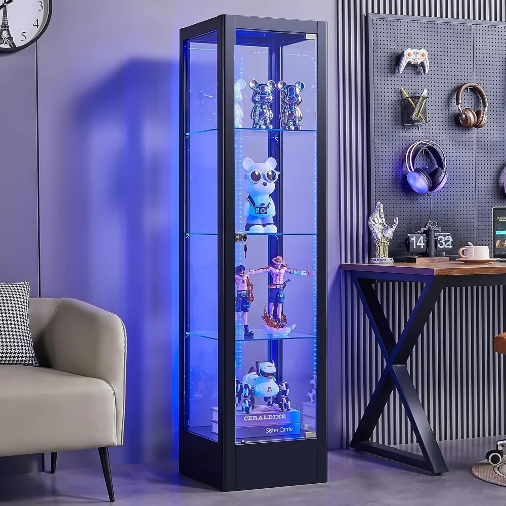 Glass Display Cabinet with LED Light and Lock, 63