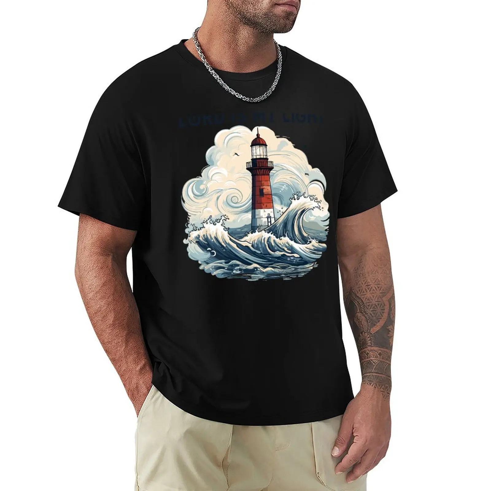 

Lighthouse At Sea Lord Is My Light T-Shirt Trendy Print Short Sleeve T-Shirt