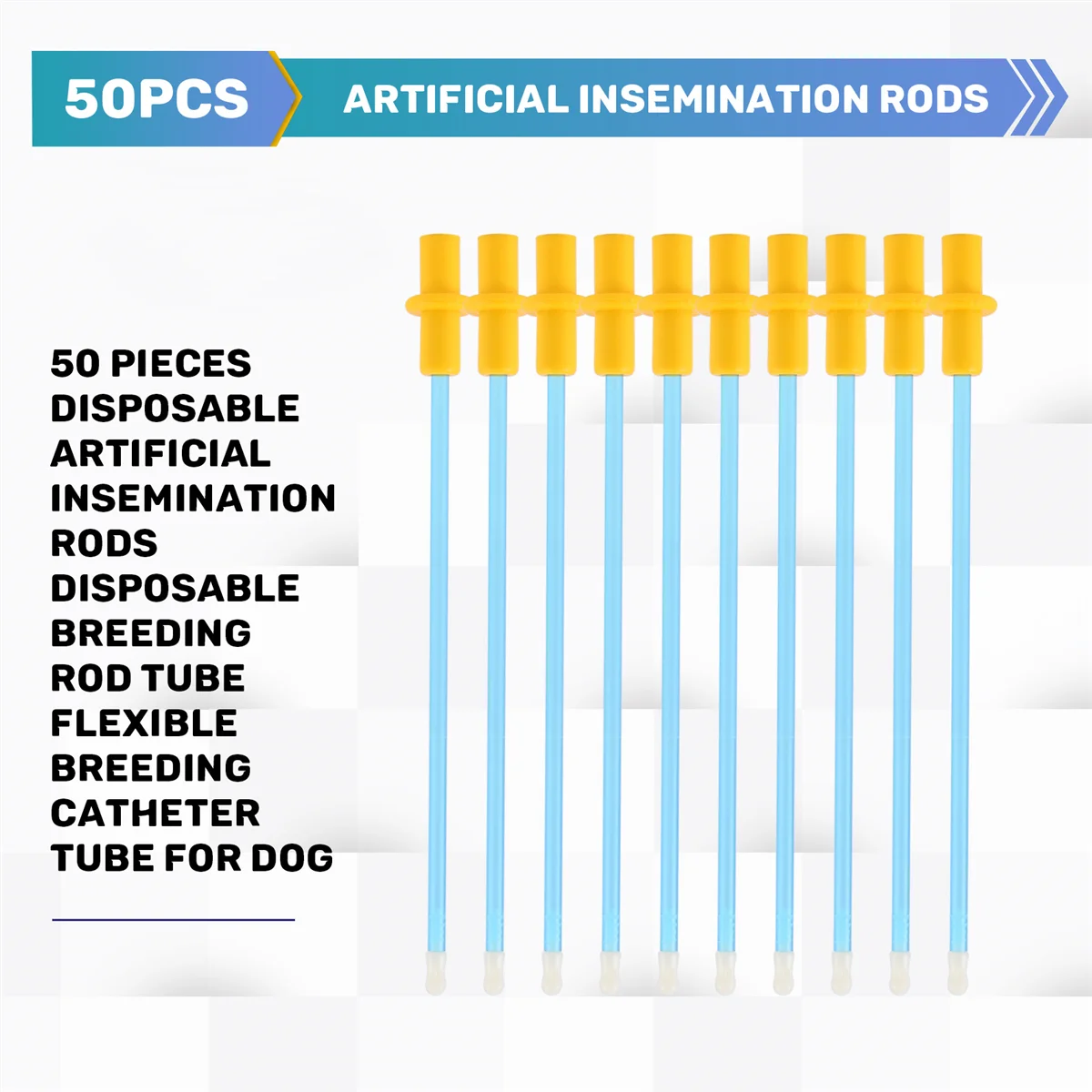

B59A50 Pieces Disposable Artificial Insemination Rods Disposable Breeding Rod Tube Flexible Breeding Catheter Tube for Dog