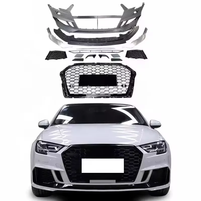

Car A3 S3 Front Bumpers Assembly Parts Facelift RS3 Style Body Kits with Black Grille for Audi A3 S3 8V.5 2017 2018 2019