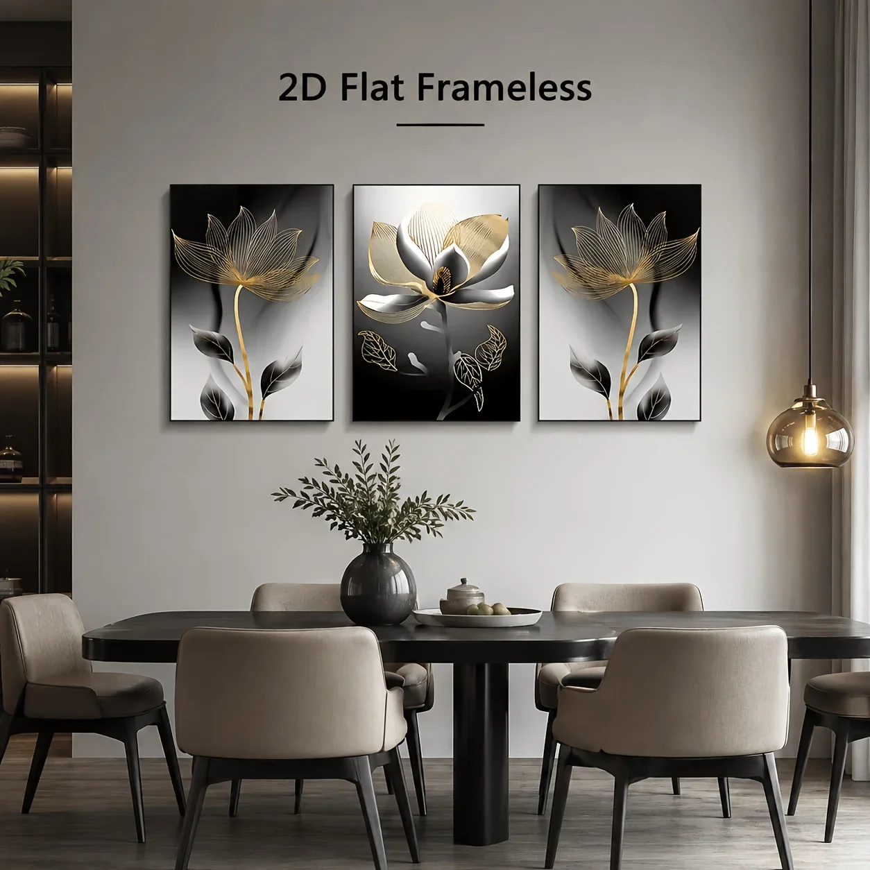 2D Flat, 2D Flat, 3 Modern Luxury Oversized Floral Art Canvas Paintings - Living Room Decoration Posters And Prints, Frameles