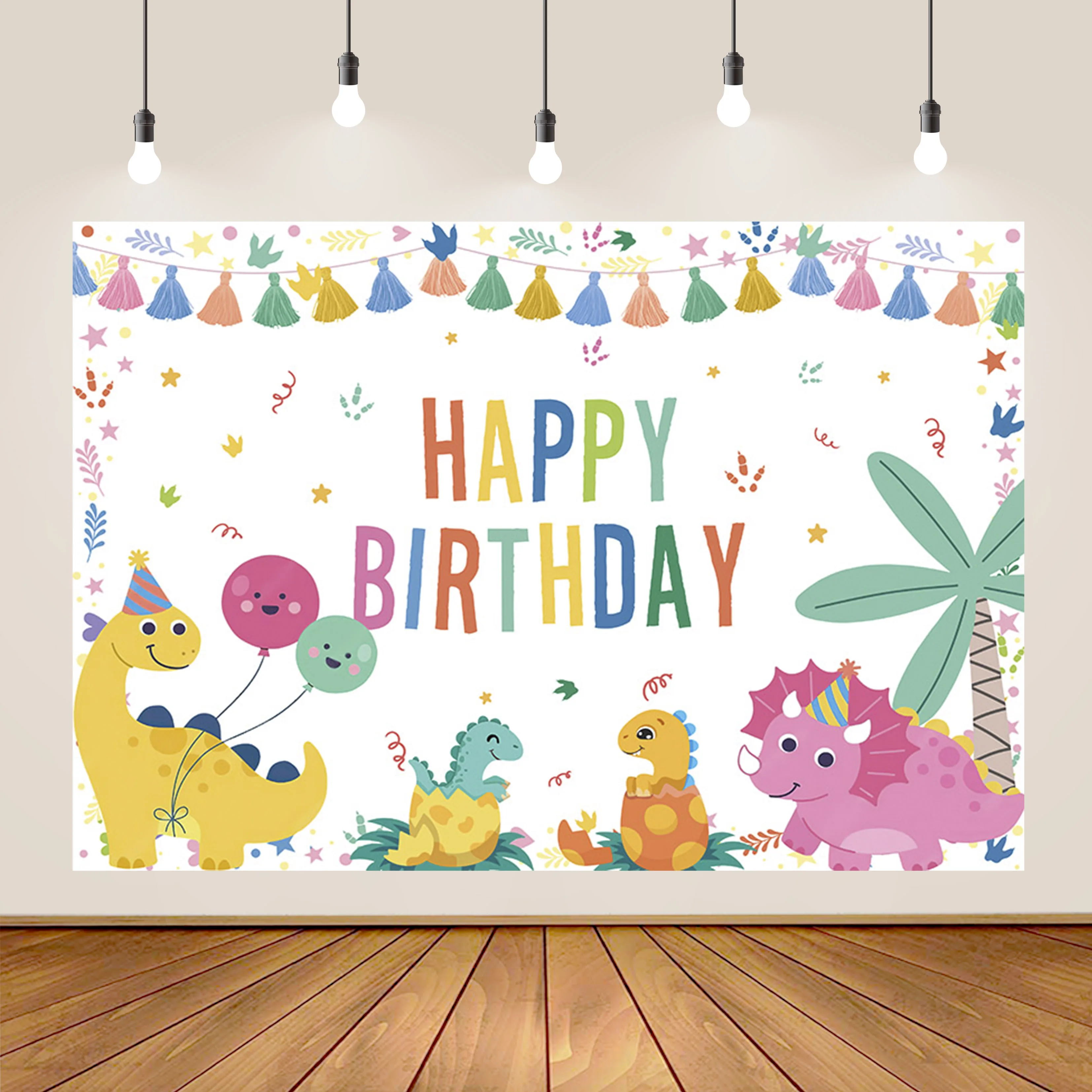 Fondos de cumpleaños de dinosaurio de dibujos animados decoración de fiesta de bebé recién nacido fondo de Tractor verde submarino