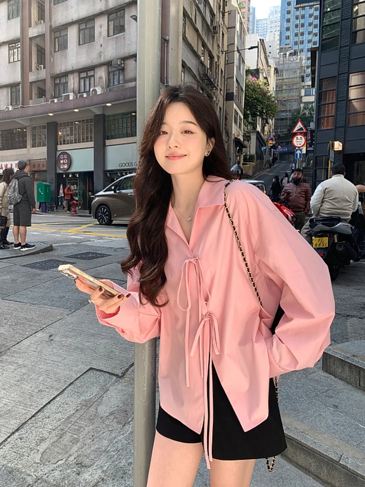 Chemises Vintage françaises élégantes pour femmes, vêtements de printemps à boutons, manches longues, amples, décontractés, mode coréenne, t-shirts Y2k